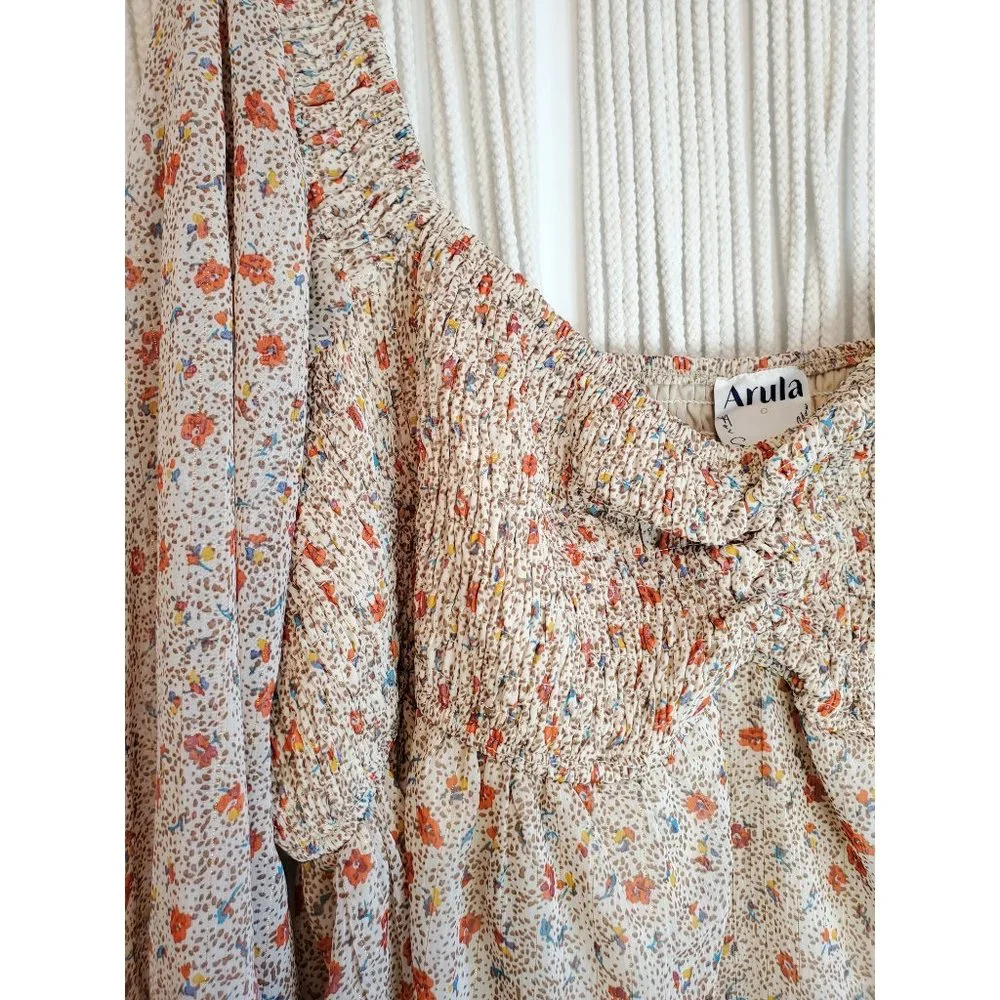 Arula Altar'd State Floral Metallic Smocked Top 3X - Picture 3 of 7